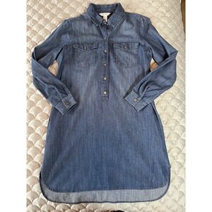 WHBM Blue Chambray Denim Dress Womens Size 8 Cotton  Pockets Western